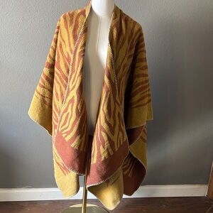 Golden Mustard & Rust Zebra-Print Knit Poncho